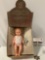 RARE antique Cries-Tears 14 in. vinyl baby doll w/ original box and accessories. DuPont Sponge, 2