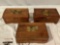 3 pc. lot of vintage wood jewelry boxes, 2 w/ mirror, approx 11 x 6 x 5 in.