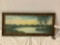 Vintage framed original canvas painting signed by artist Hitchcock, approx 38 x 16 in.