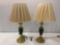 Pair of vintage brass table lamps with shades, tested and working, approximately 15 x 31 in.