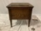 Antique wood commode w/ enameled metal pot and wooden lid, approx 16 x 16 x 15 in.