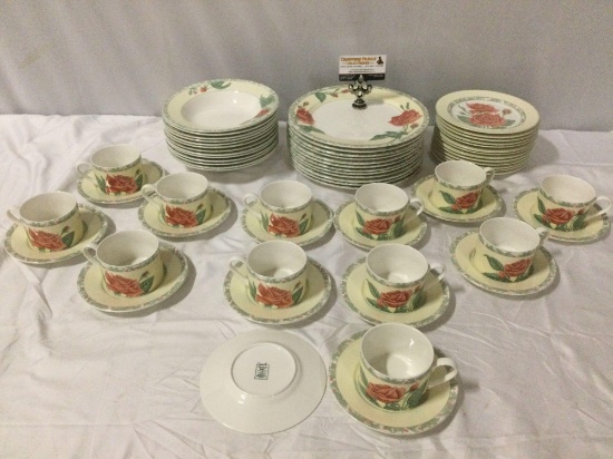 63 pc. lot Casual - Victoria and Beale - Misty Rose 9064 fine translucent porcelain, made in