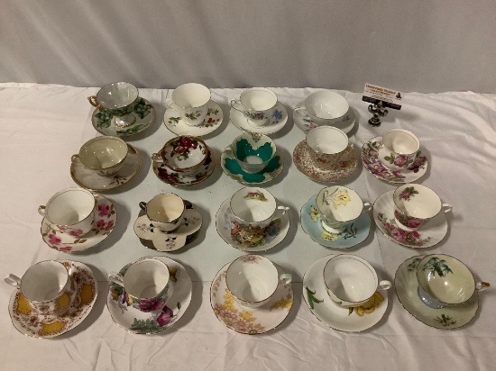 19 vintage fine china tea cup and saucer sets, England, Japan, see pics.