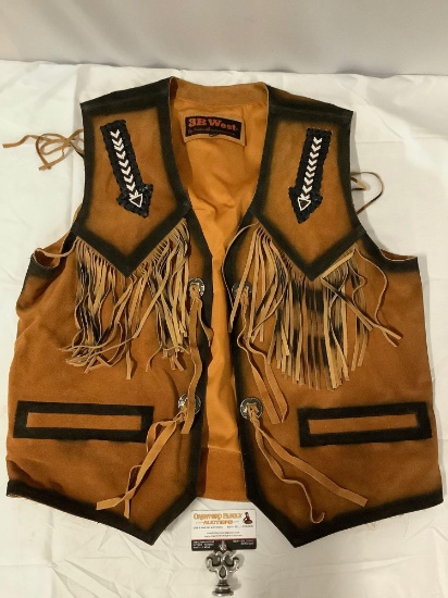 Native American style leather fringe vest - 3B West by Tansmith, size XXL, approx 23 x 28 in.