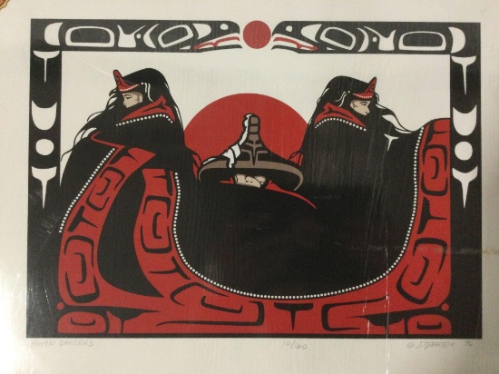 Raven Dancers by J. Gamble (1996) hand signed and numbered native American style art piece, 10/160