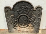 Antique Circa 1700s French cast iron fireplace backplate marked 1302, very heavy