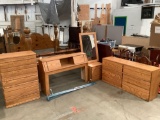 5 pc. OAKCRAFT wood bedroom set: full size headboard w/ metal rails, 6-drawer lowboy dresser,