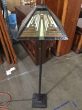 Parlor standing lamp w/ stained glass shade, tested/working, approx 18 x 65 in.