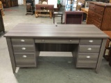 Desk w/ 5 drawers and file cabinet folders, approx 65 x 29.5 x 30.5 in. Nice condition.