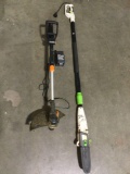 2 pc. lot of electric yard tools: WORX battery powered wire trimmer w/ 2 batteries / charger,