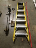 4 pc. lot of home / yard tools: KELLER model 777 Type 1 ladder, RYOBI gas powered wire trimmer,