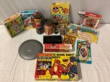 Lot of of vintage games / toys / puzzles in packaging: Wham O Sailing Satellite, Rock Em Sock Em