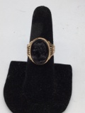 14k gold black onyx cameo ring size 10 / 6.8 grams