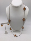 Circa late 1800 antique Russian marked 875 silver necklace w/ Amber , and matching earrings