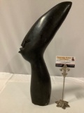 Large African stone carved figure bust sculpture signed by artist Mutongwizo, approx 10 x 19 x 4 in.