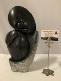 African stone carved figure sculpture art , made in Zimbabwe, approx 15 x 8 x 3 in.