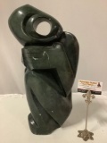 Large African stone carved figure sculpture art, signed by artist Kambanje, shows wear, see pics