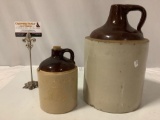 2 pc. lot of vintage stoneware ceramic jugs w/ handle, 1 w/ cork marked: Washington State University