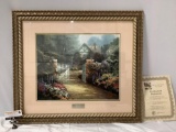 Beautifully framed library edition art print Hidden Cottage by Thomas Kinkade w/ COA