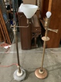 2 pc. lot antique standing metal bridge lamps w/ intricate design