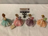 Vintage 4 pc. lot of JOSEF ORIGINALS girls in dresses figurines: September/Sapphire w/ tag, see pics