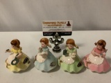 Vintage 4 pc. lot JOSEF ORIGINALS girls in dresses figurines: Little Housekeepers; nice condition