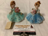 Vintage 2 pc. lot of JOSEF ORIGINALS girls in dresses figurines, June / Pearl w/ tag, April /