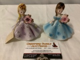 Vintage 2 pc. lot of JOSEF ORIGINALS girls in dresses figurines, February/ Amethyst w/ tag