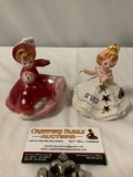 Vintage 2 pc. lot of JOSEF ORIGINALS girls in dresses figurines, January, December, approx. 3.5 x 4