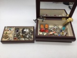 Estate jewelry box filled with vintage and modern rings , bracelet, brooch, earrings and watch