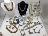 Nice collection of antique / vintage rhinestone jewelry some nice signed pieces + display case