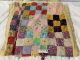 Vintage handmade patchwork quilt / blanket, approx 65 x 84 in. See pics.