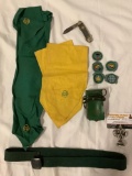 Vintage lot of Girl Scouts of American uniform sashes, belt, merit badges, Cub Scouts BSA pocket