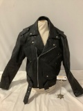 First Genuine Leather classic motorcycle biker riding jacket, size 42, made in Pakistan.