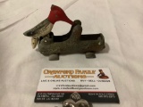 1940s vintage cast iron woodpecker bird toothpick holder w/ grabbing action, still works, approx 4 x