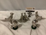 3 sets of vintage silver plate bird shaped salt and pepper shakers, roadrunners, love birds w/ stand