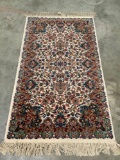 Vintage KARASTAN wool carpet w/ fringe, Floral Kirman pattern 742, woven in USA, approx 88 x 34 in.