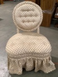 Vintage upholstered vanity seat chair, approximately 23 x 23 x 32 in.