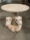 Vintage Superior Novelty Statuary Co. marble top side table w/ owl design, approx 19 x 14 x 19 in.