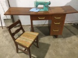 Vintage WHITE sewing machine workstation, model no. 1563, tested/ good working condition , w/ chair