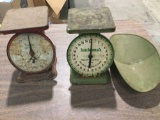 Set of 2 antique kitchen / produce scales , Sears and Roebuck, American family