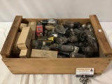 Huge collection of vintage electron tubes / electric tube lot in wood crate, many styles, some in