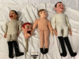 Lot of vintage ventriloquist dolls / puppets: Goldberger Doll MFG, Horsman.