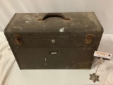 Vintage metal tool case full of hand tools and bits, approx 20 x 8 x 14 in.