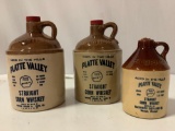 3 pc. lot of vintage McCormick Platte Valley Straight Corn Whiskey stoneware jugs, approx 4.5 x 7