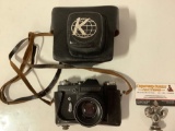 Vintage ZENIT-E 35mm black metal camera w/ case/strap, made in Russia, tested/working