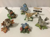 6 pc. lot of LENOX porcelain bird figurines: 1989 American Robin, Tufted Titmouse, Turtle Dove,
