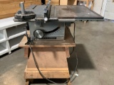 Craftsman electric table saw mounted on wood workstation , tested / powers up, needs belt