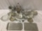 Lot of metal aluminum / glass home decor table pieces: Crystal cruet set, serving plates, ice bucket