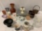 Large collection of modern home decor: planter pots, baskets, dessert tray, bowls, vases.